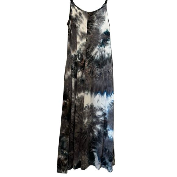 P & Rose Adjustable Tank Maxi Dress Black Tie Dye Sz M Pockets Stretch Boho NEW - Picture 4 of 6